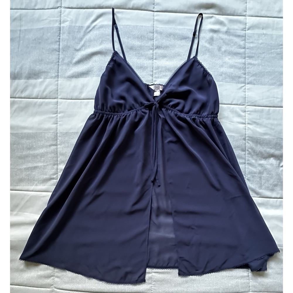 Y2K 1999 Victoria's Secret Blue Sheer Babydoll Chemise Flyaway Size M Bow Open